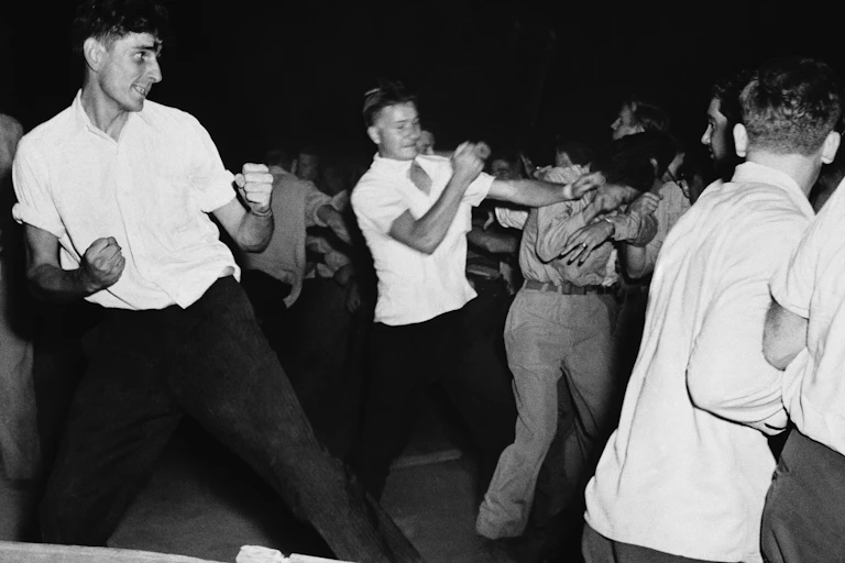 Fighting at folk concert in Peekskill, New York.