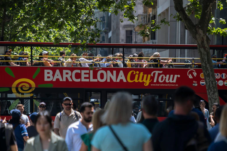 Crowds of tourists on the streets of Barcelona