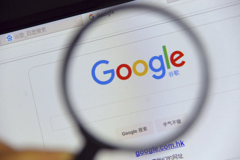 Google logo under a microscope