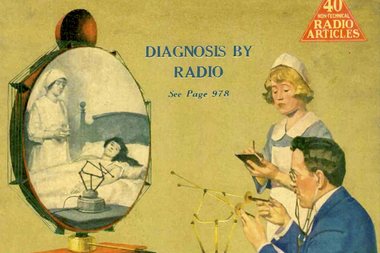Cover of Science and Invention magazine, showing illustration of diagnosis by radio.