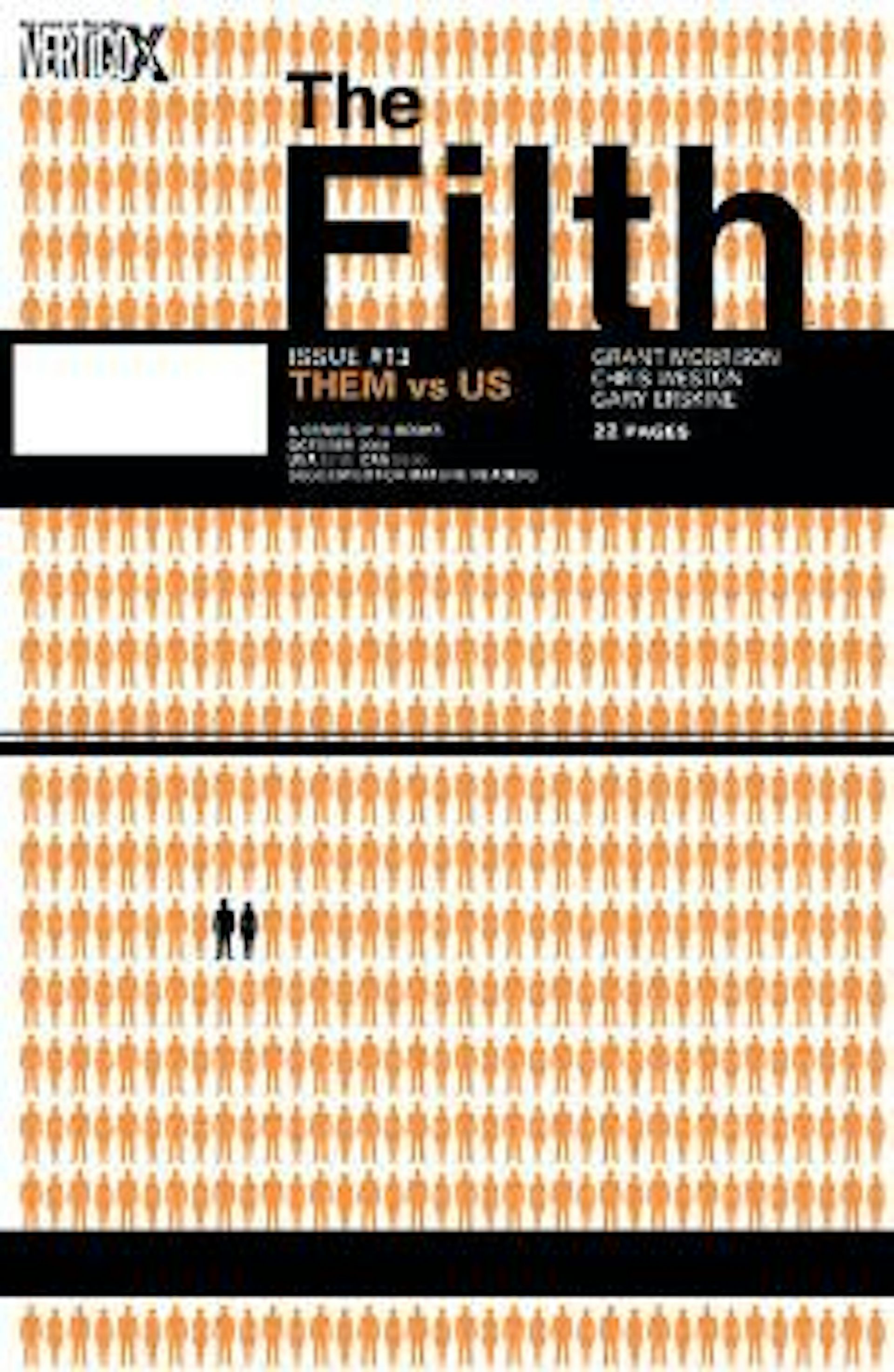 Filth book cover featuring the silhouettes of many people in orange and two in blue.