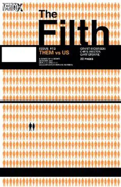 Filth book cover featuring the silhouettes of many people in orange and two in blue.