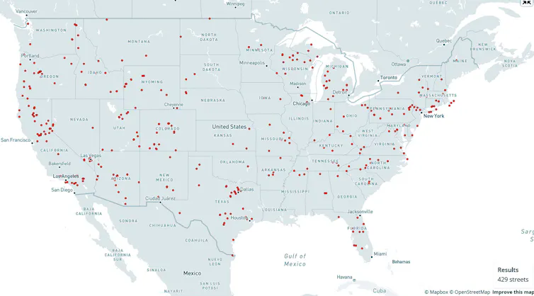 Map of offensive street names in the U.S.