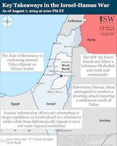 Map of Israel showing the state of the conflict at August 7.