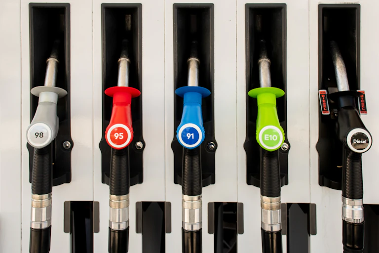 Petrol pumps hoses on a petrol station in Australia - 98, 95, E10, 91, diesel.