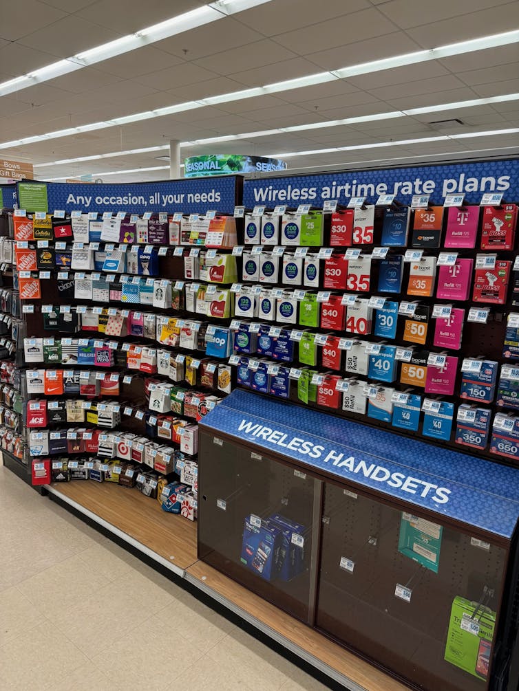 Large rack of many types of gift cards