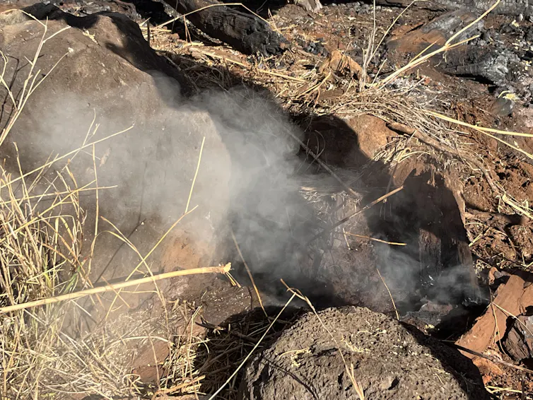 smoke comes from a burned area underground.