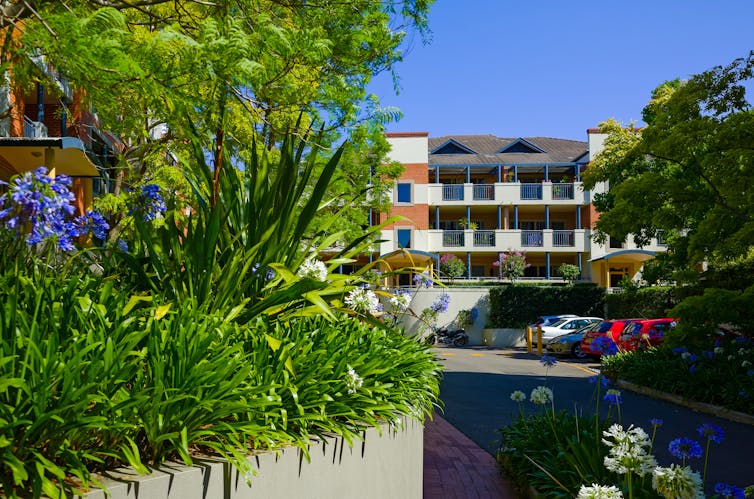 apartment block and foliage