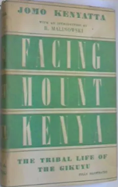 A book cover with the words Facing Mount Kenya written in white on three green blocks.