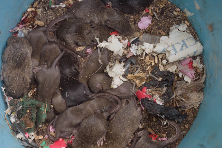 young rats inside a garbage can