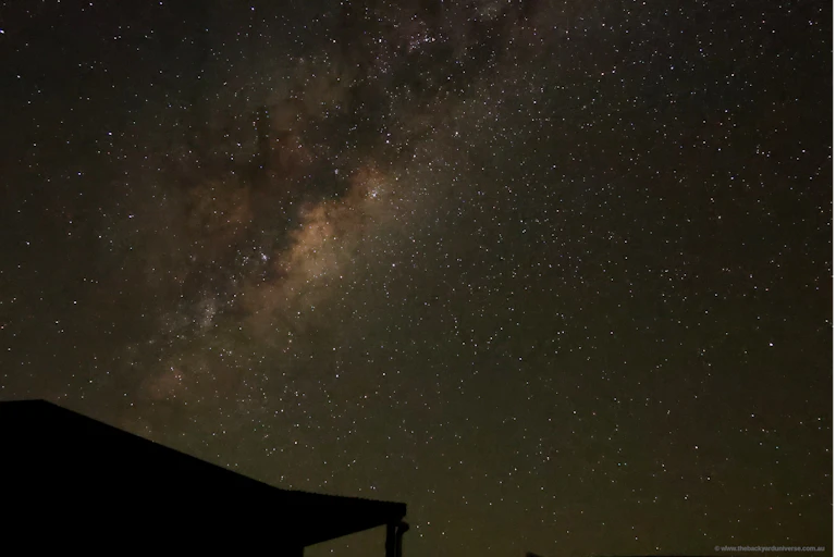 The Milky Way rising over The Forktree Project homestead at Carrickalinga