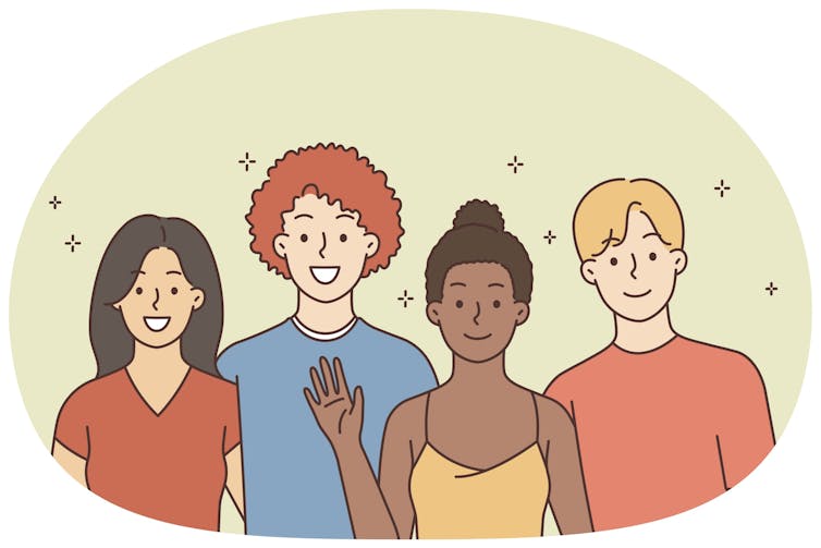 Happy people waving