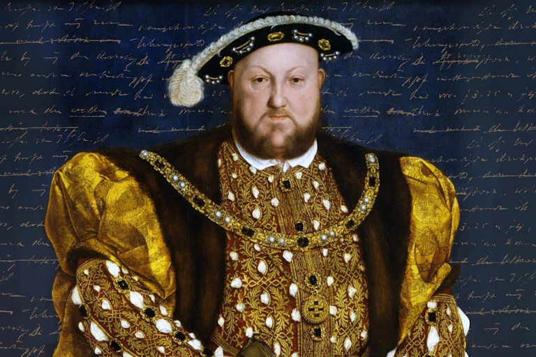 Henry VIII with words in background