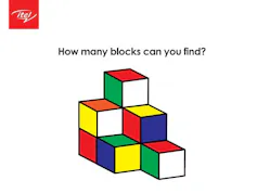 An illustration of blocks in various colours beneath the question