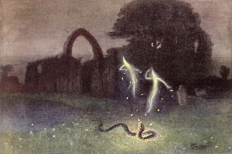 Painting of two Will-o'-the-wisps.