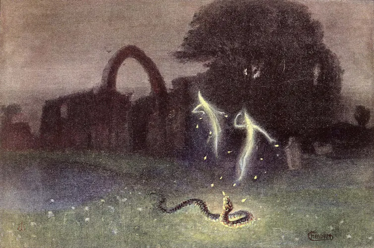 Painting of two Will-o'-the-wisps.