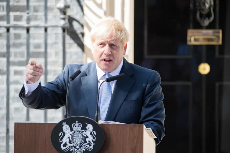 Boris Johnson making a speech outside No 10 Downing Street