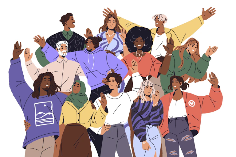 illustration of people waving