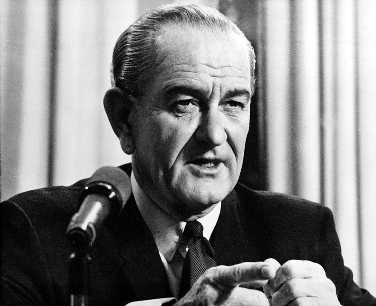 President Lyndon B. Johnson addressing the nation in 1968.