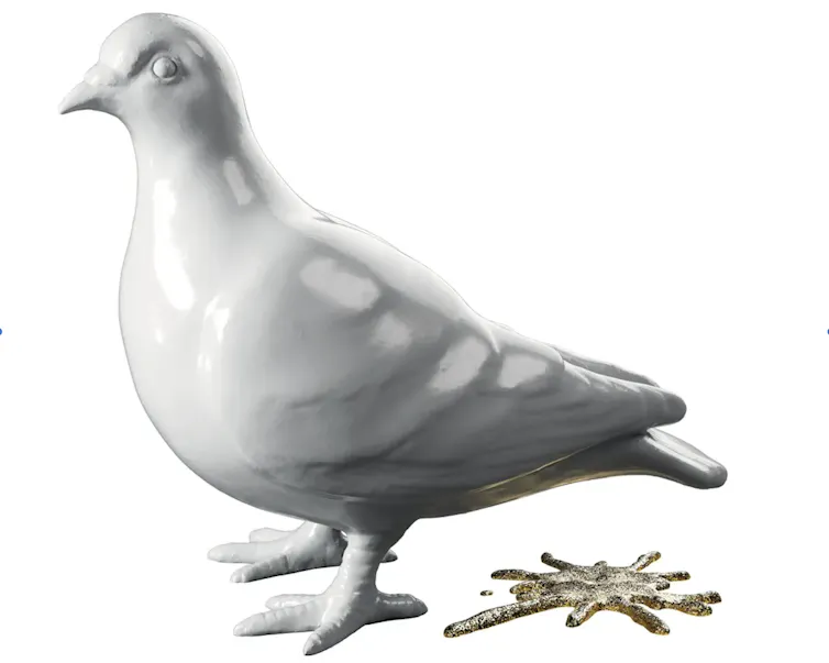 White porcelain pigeon with a gold poop splatter