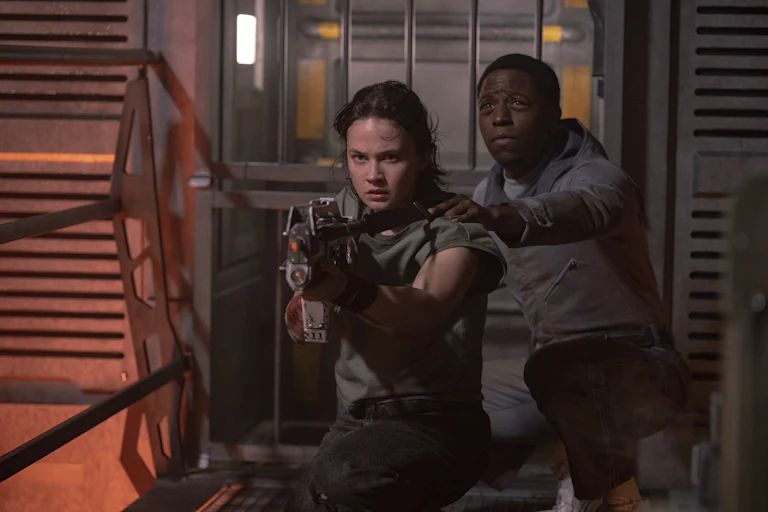 Cailee Spaeny, left, and David Jonsson in a scene from Alien: Romulus