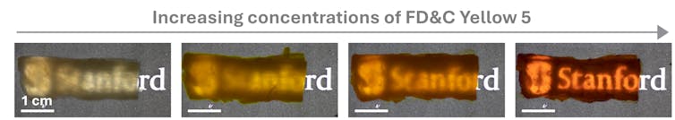 A time series of four images showing a yellow form on the left that becomes redder and more transparent until a 'Stanford' sign is completely visible on the right.