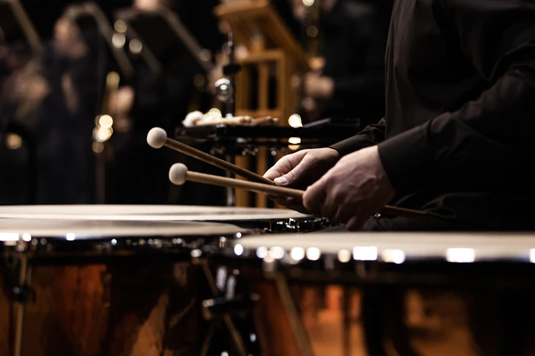 Hands play a timpani drim.