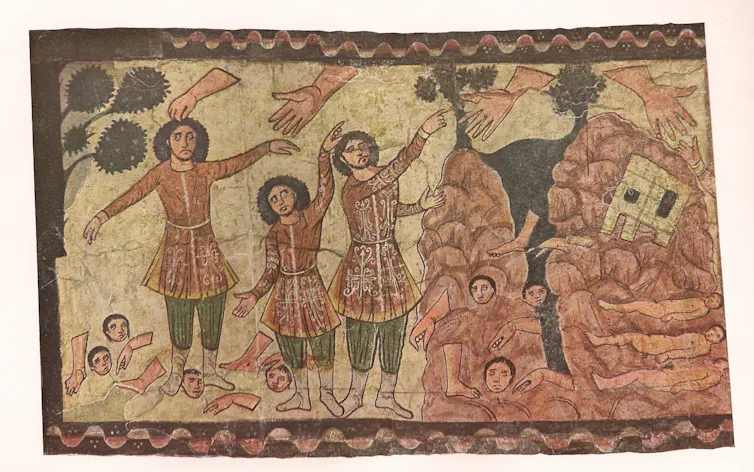 Ezequiel y la mano de Dios. Pintura mural de la sinagoga de Dura Europos.