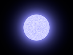 A cool toned white glowing ball on a black background.