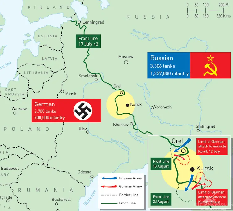 Map of battle of Kursk, July-August 1943