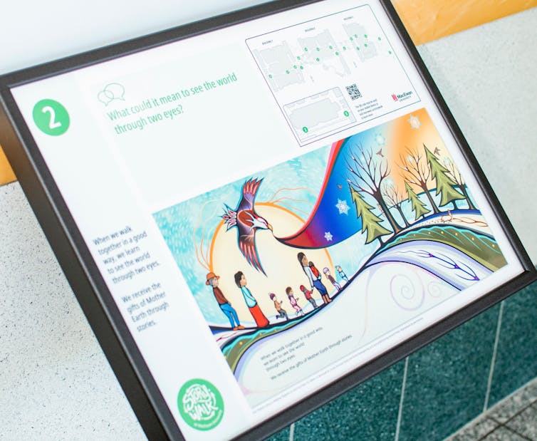 A drawing of people walking along a path.