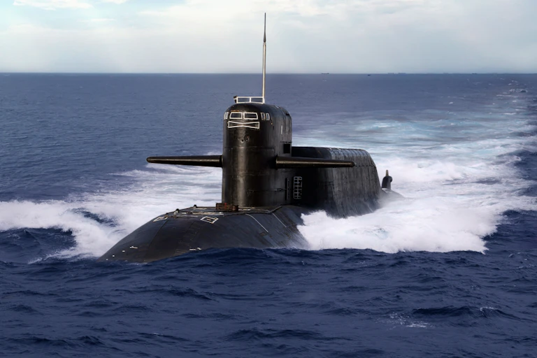 A submarine at the surface of the water