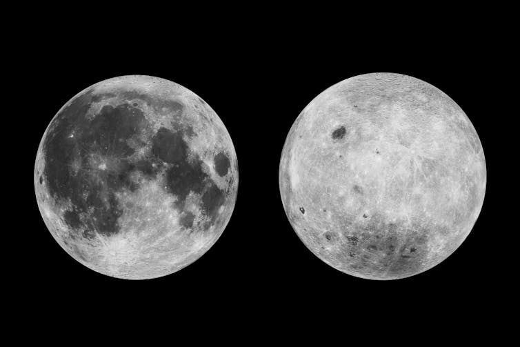 There are many differences between the Moon's nearside (left) and farside (right).