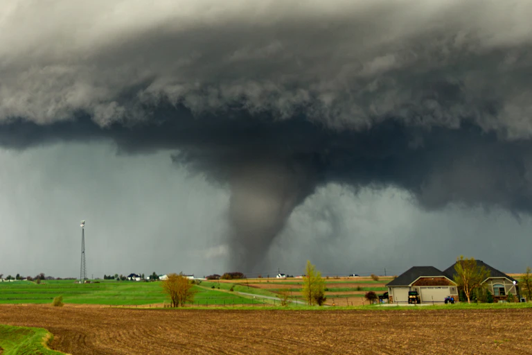 A tornado in a North American rural area.