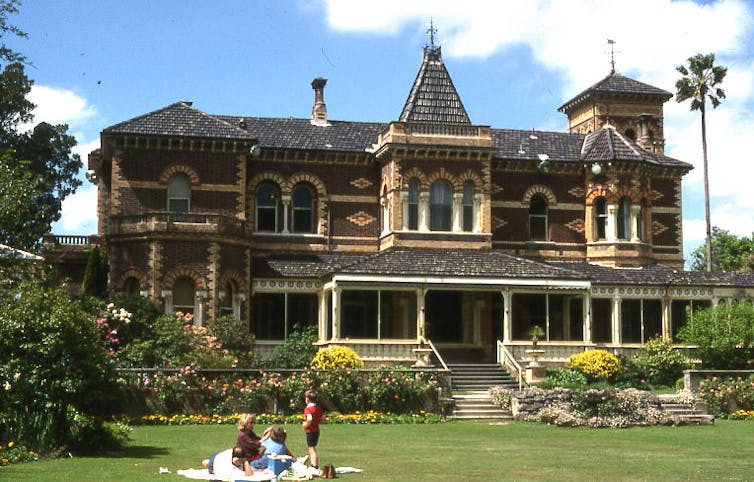 A mansion and gardens.
