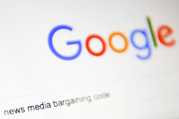 Google search that says news media bargaining code