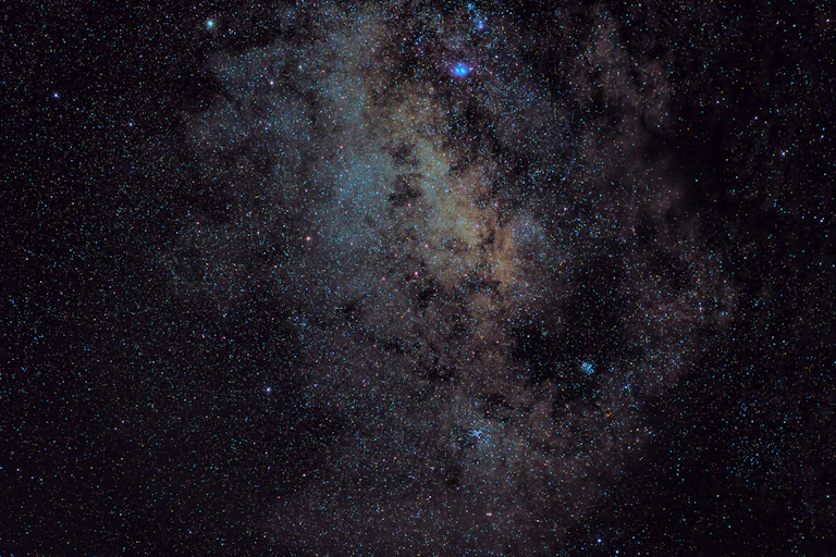 A dark sky, with lots of little dots representing stars.