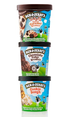 Stacked tubs of Ben & Jerry's icecream