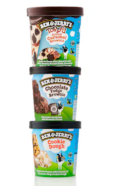 Stacked tubs of Ben & Jerry's icecream