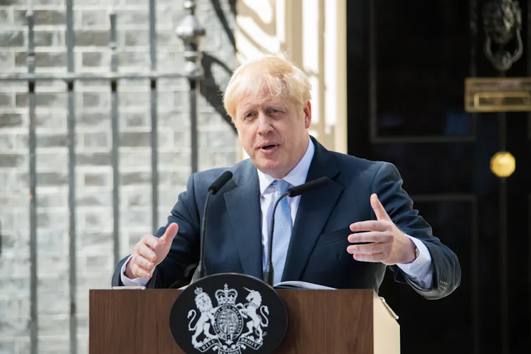 Boris Johnson making a speech in Downing Street
