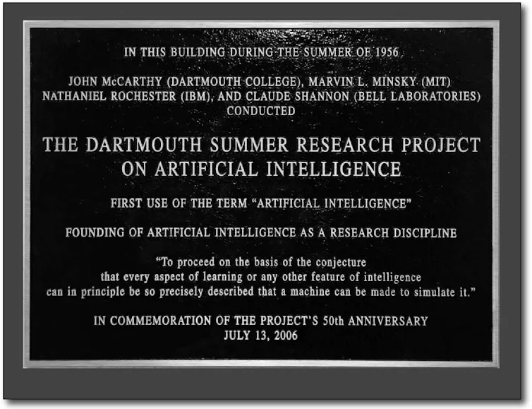A commemorative plaque of the Dartmouth Summer Research Project on artificial intelligence