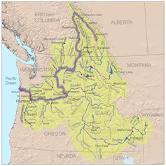 A map of the Columbia River basin.