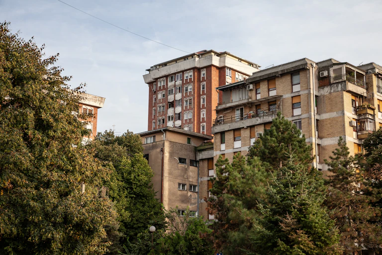 Brutalist buildings in Belgrade, Serbia.