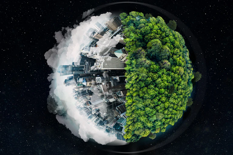 Illustration of the planet either being smoggy or tree-covered.