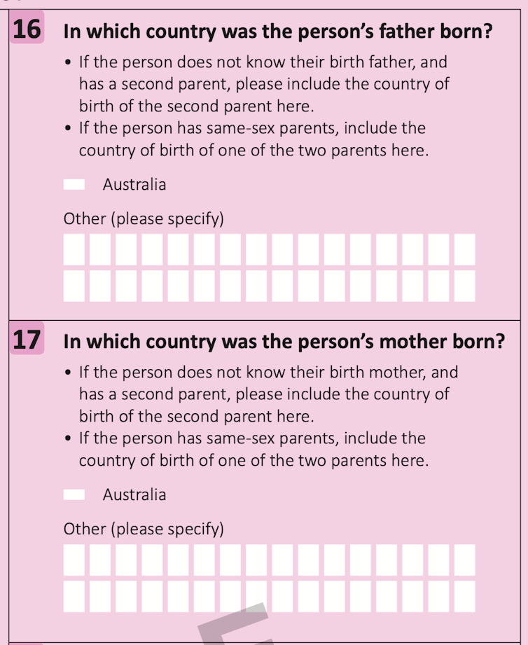 A pink form with boxes to fill in