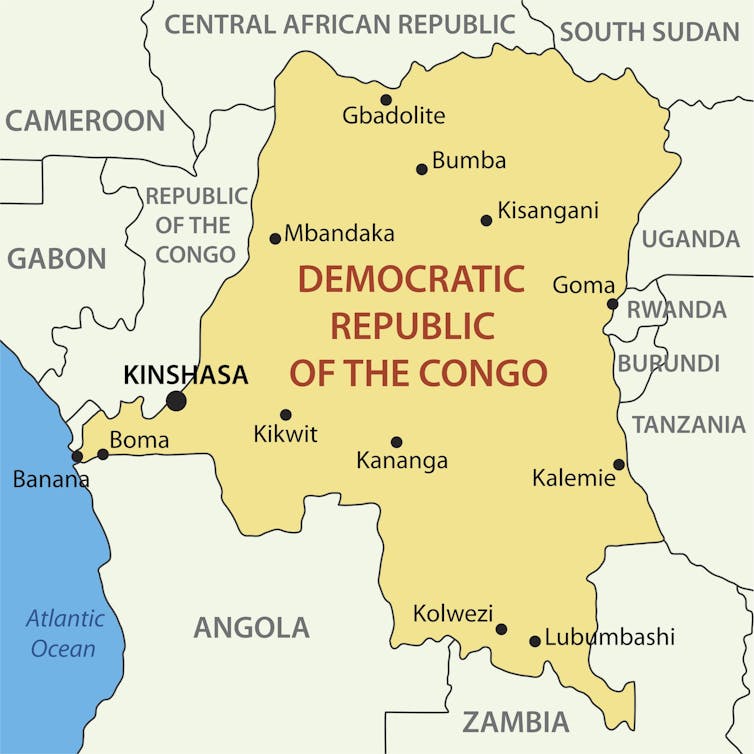 A map of the Democratic Republic of Congo.