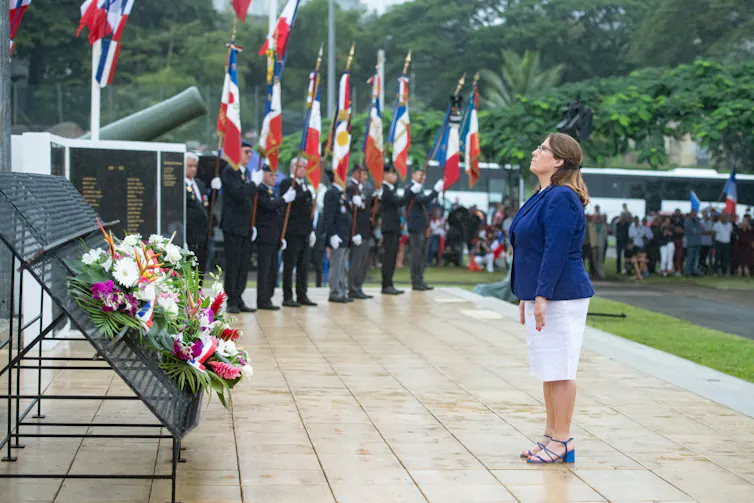 La présidente de l’assemblée de la province Sud, Sonia Backès assiste à une cérémonie pour la fête nationale, à Nouméa, le 14 juillet 2024