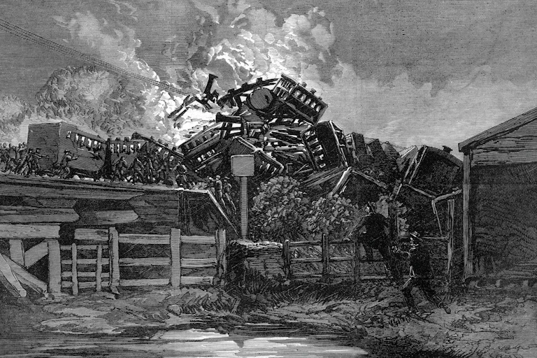 contemporary illustration of the thorpe rail crash in 1874