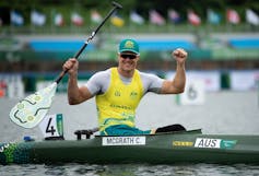 Curtis McGrath of Australia celebrating his 2020 Paralympics gold medal in canoe