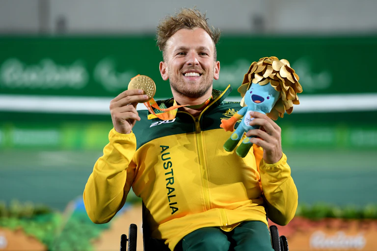 Dylan Alcott celebrates his gold medal at the 2016 Paralympic Games